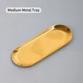 Medium size oval metal storage tray in bright golden finish with mirror polish - Large / Gold