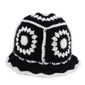 Chapeau bob fait main au crochet avec motif floral noir et blanc vintage pour femme - Noir et Blanc