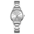Classic silver stainless steel women's watch with quartz movement and round dial - Silver