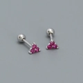 Pink clover stud earring in S925 silver with a secure screw-back ball design - 925 Silver / Platinum Plated Red Zirconia