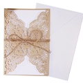Invito di nozze laser cut in carta kraft con corda di canapa e busta bianca - Set completo (include busta/scheda interna/spago) / Oro Champagne