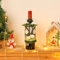 Christmas wine bottle sweater in green and white argyle knit with fur collar and poms - Green Rudolph