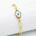 Detail von Hamsa-Hand-Anhänger mit Evil Eye und bunten Zirkonia auf einer Büroklammerkette - 3# Bunte Zirkon Hamsa Hand
