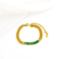 Collar de cadena cubana chapado en oro de 18K con circonitas verde esmeralda para mujer - Pulsera Verde