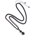 Retro zwart lavasteen kralenketting met dubbele bolvormige hangers en verstelbaar koord - Obsidiaan Ketting