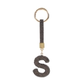 Macro shot of letter S keychain featuring dark grey rhinestones on a gold alloy frame - Gray