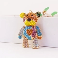 Colorful rhinestone teddy bear keychain with golden metal finish and heart detail - Multicolor 4