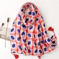 Red and blue geometric oval pattern scarf with soft tassels for women beach wrap - Red Blue Geometric Tassel (SL2201-017) / 180cm x 90cm