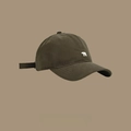 Deep olive green cotton baseball cap with white bear embroidery and adjustable metal strap - Little Bear Embroidery - Olive Green