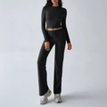 Women Y2K slim fit long sleeve crop top and drawstring sweatpants set in black - S / Black