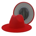 Elegant retro red wool felt fedora jazz hat with a grey double-sided brim design - M (56-58cm) / Red with Grey Inside