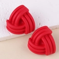 Matte red triangle knot earrings with woven texture and minimalist style for women - Red
