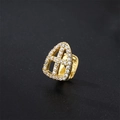 Single gold plated hip hop grillz with triangle window and sparkling white zircon stones - Cross / Gold