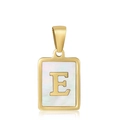 Golden stainless steel rectangle pendant featuring letter E with mother of pearl inlay - Letter E