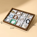 Walnut wood grain jewelry organizer tray with 12 slots and grey velvet lining 35.5cm - 12-Grid Tray / Large