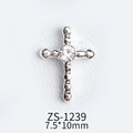 Ciondolo unghie a croce in lega argento con strass, variante misura 7,5x10mm - ZS-1239 / Argento