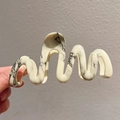 Elegante molletta per capelli ondulata crema con raffinati motivi marmo nero - Forma a onda stile inchiostro [circa 13 cm]