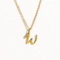 Minimalist gold stainless steel necklace with italic letter W and small heart charm - Gold - Letter W