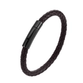 Détail d'un bracelet en cuir tressé marron foncé avec fermoir magnétique noir - 23cm / Marron/Fermoir Noir