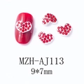 Macro detail of red heart nail charms with metal base and crystal, 9x7mm size - Trendy Red Silver Rhinestone Heart (AJ113)