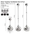 Three-piece silver teardrop candle holder set with polished metal finish and base details - Water Droplet Candlestick Set - Silver (detachable)