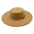 Sombrero clásico de fieltro de lana caqui con ala ancha y detalle dorado para otoño invierno - M(56-58cm) / Camel
