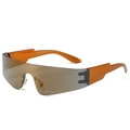 Frameless orange metal punk sunglasses with oversized gradient brown lenses for sports - Tea Frame Gold Lens