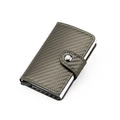 Slim RFID aluminum card holder with carbon fiber texture and secure metal snap closure - Carbon Fiber Texture / Light Gray