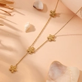 Elegant gold flower long necklace with five petal charms on a thin stainless steel chain - Gold Color Daisy Tassel Necklace (N611)