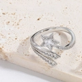 Silver shooting star adjustable open ring with sparkling crystal and diamond accents - Five-pointed Star (Silver)