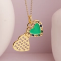 Golden heart locket necklace with green enamel and colorful cubic zirconia inlay - 18K Gold Plated / Heart Style (XL197)