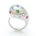 Polished silver stainless steel teardrop ring with colorful cubic zirconia insets - One Size / Silver with Colored Zirconia (KR112032-HR)
