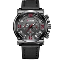 Montre chronographe pour homme avec bracelet en cuir noir et boîtier gris métal - Bracelet Noir Boîtier Noir Cadran Noir