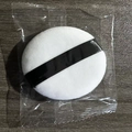 Soft white crystal velvet round powder puff with a black satin handle in a single pack - Candy Bag 60x12mm / White (Black Ribbon)