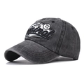 Berretto da baseball in cotone grigio scuro con ricamo 3D in stile vintage lavato - Nero