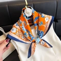 Bright orange silk-like square scarf with navy borders and floral paisley pattern - New Silk Scarf Small Square Scarf Size 52 / 65