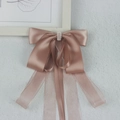 Elegant pink ribbon bow hair clip with pearl center, Chinese style fairy hair accessory - Light Coffee