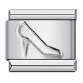 Silver Italian charm bracelet link with embossed high heel pattern in stainless steel - Silver High Heels-Y604