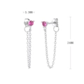 Dettaglio di orecchini a catena in argento S925 con pietre rosa 3,3mm e catenina 24mm - Argento 925 Placcato Argento - Zirconia Rossa