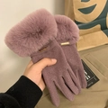 Dames winterhandschoenen in donkerpaars met een zachte imitatiebontrand en gouden label - Druivenpaars [Dralon]
