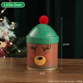 Christmas reindeer tin jar with red pom-pom lid and brown body for candy storage - Little Deer; 9*14