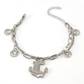 Silver stainless steel double chain bracelet featuring an anchor pendant and circular charms - Silver-Anchor
