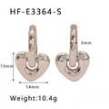 Vista detallada de los pendientes de corazón en oro de 14K con medidas y especificaciones - Aro de Corazón Retorcido Plateado (HF-E3364-S)