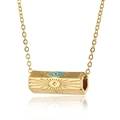 Detailed view of a gold devil eye rectangle pendant necklace with starburst engravings - Gold-Evil Eye/Rectangular Pendant