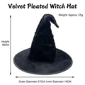 Ruched black velvet witch hat with measurements 38cm height and 37cm diameter - One Size / Black Pleated Velvet