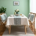 Nappe jacquard cerf de Noël avec glands et housses de coussin assorties pour table - 100x140cm / Renne Blanc-Vert avec Glands