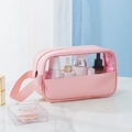 Pink travel cosmetic bag with large transparent window and side handle for storage - Small / Pink