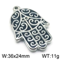Silver Hamsa Hand pendant in stainless steel with blue enamel finish, 36x24mm size - Style 3 Steel Color (KLJ5705-Z)