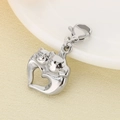 Detailed macro view of heart-shaped stainless steel pendant with lobster clasp attachment - Heart Cute Pet Cat Style (KLJ6877-Z)