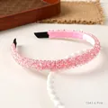Pink handcrafted beaded headband with four rows of crystal beads for women - Pink